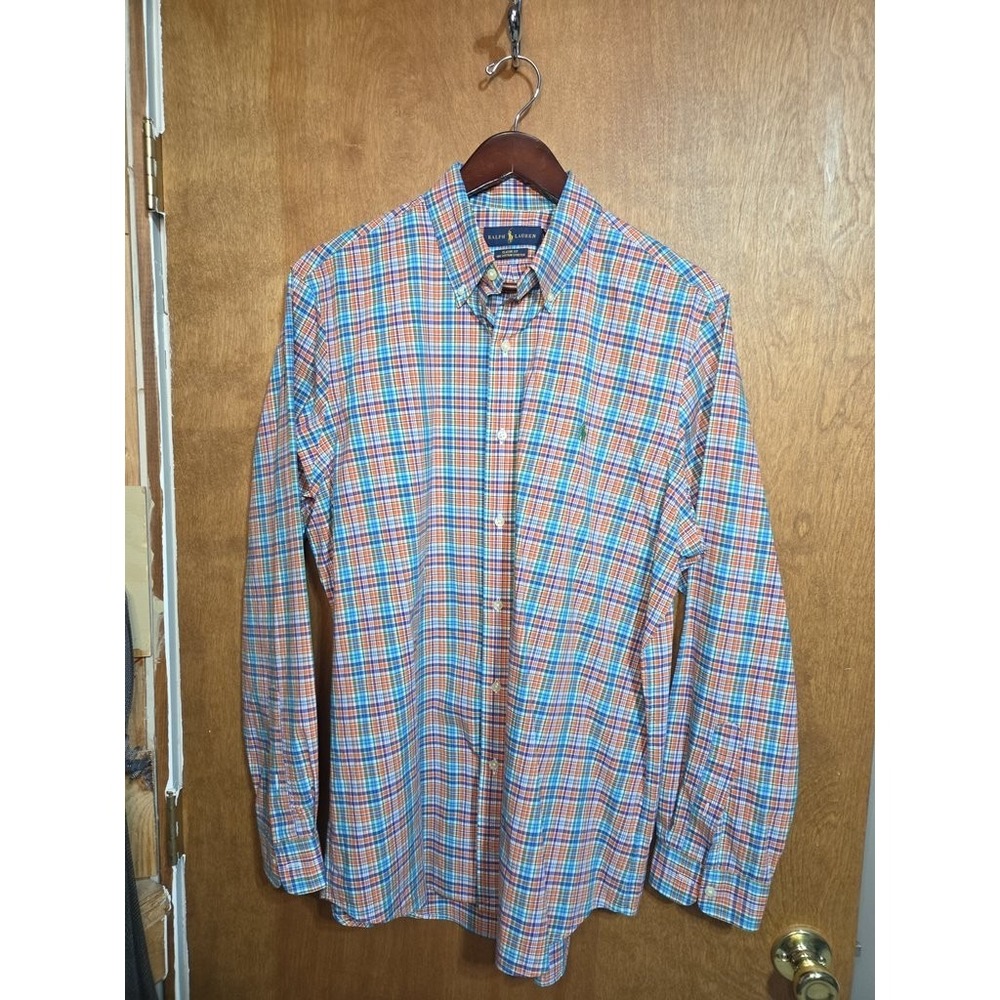 Ralph Lauren Mens Large Classic Fit Button Down Shirt Plaid Multi Color Cotton L